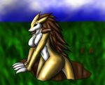  anthro black_eyes breasts claws cloud female grass hole looking_at_viewer nintendo outside pok&#233;mon pok&eacute;mon sandslash sky snowfyre solo video_games white_body yellow_body 