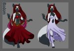  4_toes anthro biped bodom_(hunterx90) breasts clothed clothing digitigrade english_text fan_character female fully_clothed fur hair humanoid_hands long_hair navel scarlet-frost simple_background smile solo standing text toes twokinds 