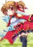  bandaid black_legwear breastplate brown_hair dragon pina_(sao) red_eyes short_hair silica sword_art_online thighhighs tougo twintails 