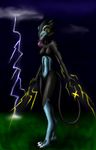  anthro breasts bubble bubble_gum claws eyelashes female grass lightning luxray nintendo outside pok&#233;mon pok&eacute;mon sky small_breasts snowfyre solo standing toe_claws video_games yellow_eyes 