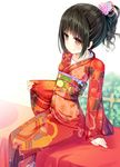  black_hair brown_eyes japanese_clothes kimono original peragura short_hair solo 