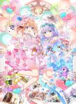  2girls animal balloon bare_shoulders blue_eyes blue_hair blush bubble cane commentary_request dress eyepatch flower gochuumon_wa_usagi_desu_ka? hat heart holding holding_cane hoto_cocoa kafuu_chino koi_(koisan) long_hair looking_at_viewer mail multiple_girls official_art ok_sign pink_footwear rabbit slippers tippy_(gochiusa) 