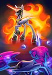  armor blue_fur blue_hair cutie_mark duo electricity equine female fire friendship_is_magic fur glowing hair horn horse levitation lying magic mammal my_little_pony orb pony princess_celestia_(mlp) princess_luna_(mlp) role_reversal solar_flare sparkles underhoof underpable white_fur winged_unicorn wings 