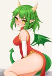 2024 asian_clothing ayatori blush blush_lines bodily_fluids breasts butt chinese_clothing chinese_dress clothed clothing digital_media_(artwork) draco_centauros dragon_tail dragon_wings dress east_asian_clothing female green_eyes green_hair hair hi_res horn humanoid humanoid_pointy_ears legwear looking_at_viewer open_mouth pantyhose reptile_tail simple_background sitting solo sweat sweatdrop tail white_background wings