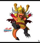  3_toes anthro armor blonde_hair buddyfight cape claws cute dragon drum_(buddyfight) fang_slade fangs hair helmet horn male muscles open_mouth plain_background red_dragon rossciaco solo tongue white_background 