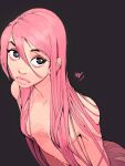 1girl black_background breasts closed_mouth highres lipstick long_hair looking_at_viewer makeup nude original pink_hair pink_lips roman_numeral simple_background small_breasts solo tagme upper_body vashperado very_long_hair 