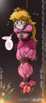  absurdres arms_behind_back bdsm bondage bound cloth_gag gag gagged highres improvised_gag magnolia-baillon mario_(series) over_the_mouth_gag princess_peach restrained shibari suspension 