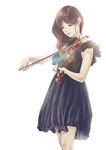  brown_eyes brown_hair commentary_request dress highres instrument kinoebi lips music original playing_instrument simple_background solo violin white_background 