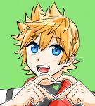  1boy :d black_shirt blonde_hair blue_eyes close-up heart heart_hands heart_in_heart_hands kingdom_hearts kingdom_hearts_birth_by_sleep light_blush looking_at_viewer open_mouth outline shirt smile solo sunx7443 ventus_(kingdom_hearts) white_outline white_shirt 