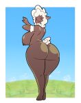 anonymous_artist anthro big_breasts big_butt bovid breasts butt caprine el_senor_erizo eyelashes female fur hi_res lamball looking_at_viewer looking_back mammal nipples nude open_mouth pal_(species) palworld pocketpair sheep smile solo tail thick_thighs wide_hips wool_(fur)