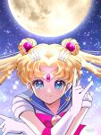  1girl bishoujo_senshi_sailor_moon blonde_hair blue_eyes blue_sailor_collar double_bun hair_bun highres koharumichi long_hair sailor_collar sailor_moon sailor_senshi_uniform solo tsukino_usagi twintails 