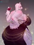 5_fingers alcohol anthro beverage big_breasts big_butt blush boss_monster_(undertale) bovid breasts butt caprine clothed clothing curvy_figure dress eyebrows female fingers fur hi_res hollow_hip_dress horn huge_breasts huge_butt long_ears looking_back mammal mature_anthro mature_female narrowed_eyes patreon petroverr solo standing text thick_thighs toriel undertale_(series) url voluptuous white_body white_fur wide_hips wine