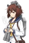  bag binoculars brown_eyes brown_hair dress hair_ornament horns kantai_collection kuhotaka neckerchief sailor_dress short_hair shoulder_bag solo translated upper_body yellow_neckwear yukikaze_(kantai_collection) 