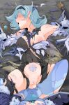  2girls absurdres blue_hair breasts censored cicin_mage_(genshin_impact) covered_nipples cryo_cicin_mage_(genshin_impact) defeat eula_(genshin_impact) female_pov femdom genshin_impact hairband highres lying medium_breasts multiple_girls navel nipples no_eyes on_back on_ground one_breast_out open_mouth outdoors pointless_censoring pov puffy_nipples pussy rape torn_clothes traditional_media tribadism ttptt yuri 