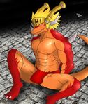  abs amber_eyes anthro biceps big_muscles blonde_hair blush brown_nipples buddyfight bulge claws dragon drum_(buddyfight) fang_slade fangs fundoshi hair helmet hentist horn looking_at_viewer male muscles nipples orange_eyes orange_skin pecs plain_background pose red_dragon red_skin reptile scales scalie sitting solo spread_legs spreading teeth text toe_claws toned topless underwear 