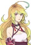 1girl bare_shoulders black_choker blonde_hair choker criss-cross_halter eyelashes gradient_hair green_hair halterneck highres long_hair looking_at_viewer milla_maxwell multicolored_hair p_teirin parted_lips red_eyes solo tales_of_(series) tales_of_xillia upper_body very_long_hair white_background 