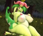3d_(artwork) anthro areola belly big_breasts big_butt breasts butt chub_(disambiguation) claws digital_media_(artwork) dinossom female forest grass hi_res lostworkszx nipples nude pal_(species) palworld pink_areola pink_nipples plant pocketpair revamped_anthros sitting slightly_chubby slightly_chubby_anthro slightly_chubby_female smile solo source_filmmaker tail thick_thighs tree