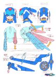  1girl absurdres blue_eyes blue_helmet close-up commentary_request concept_art copyright_name fairy_leviathan_(mega_man) fins forehead_jewel head_fins highres mega_man_(series) mega_man_x_(series) mega_man_x_dive mega_man_zero_(series) multiple_views nakayama_tooru official_art profile propeller reference_sheet second-party_source simple_background translation_request white_background 