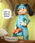 animal_genitalia balls blue_body blush bodily_fluids canid canine clothing cum ejaculation flippy_doggenbottom fur genital_fluids genitals gloves gloves_only handwear handwear_only hi_res knot leaking_precum mammal masturbation mostly_nude nude nutty_bo penis precum smile toontown toontown_corporate_clash toontown_online toontown_rewritten toony