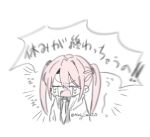  1girl collared_shirt crying hei_wa20 love_cute mashle necktie open_mouth pale_color pink_hair robe shirt solo speech_bubble twintails twitter_username v-shaped_eyebrows white_robe 