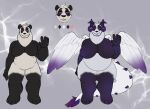 2022 4_horns 4_toes 5_fingers after_transformation anthro bear belly belly_expansion big_breasts black_body black_breasts black_eyebrows black_fur black_nose body_size_growth breast_expansion breasts colored diamond_(symbol) digital_drawing_(artwork) digital_media_(artwork) dragon expansion eyebrows facial_markings feathered_wings feathers feet female fingers flat_colors front_view fur gesture giant_panda grey_background growth hair head_markings height_comparison hi_res horn hybrid kij&#039;sil long_tail mammal markings model_sheet mokkete multi_horn multicolored_body multicolored_fur multicolored_wings mythological_creature mythological_scalie mythology no_pupils open_mouth overweight overweight_anthro overweight_female panda-dragon pink_tongue purple_body purple_eyes purple_fur purple_horn purple_spines purple_tail_tuft purple_tongue purple_wings scalie short_hair simple_background size_transformation slightly_chubby slightly_chubby_anthro slightly_chubby_female solo spines standing tail tail_tuft teeth thick_thighs thigh_expansion toes tongue transformation tuft waving waving_at_viewer weight_gain white_body white_feathers white_fur white_hair white_tail white_wings wide_hips wings