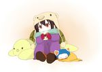  animal_hood beige_background cat cat_hood child full_body gloves hood k-on! komugiko long_hair long_sleeves nakano_azusa reading red_gloves simple_background sitting smile solo stuffed_animal stuffed_toy tareme turtle turtle_shell younger 