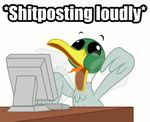  avian beak computer duck meme open_mouth plain_background reaction_image solo tongue tongue_out typing vulgar white_background zutheskunk 