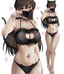  1girl animal_ears bare_legs black_bra black_choker black_panties bra breasts brown_eyes brown_hair cat_ears cat_tail choker fake_animal_ears fake_tail highres konata_(kankin_jk) large_breasts legs long_hair mask mishiranu_joshikousei_ni_kankin_sareta_mangaka_no_hanashi mouth_mask navel panties ryouma_(galley) solo tail thighs underwear white_background 