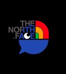  black_background commentary_request english_commentary logo_parody mixed-language_commentary nijisanji no_humans panasonynet rainbow simple_background the_north_face 
