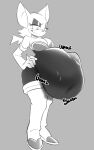 abdominal_bulge ambiguous_gender ambiguous_prey anthro belly big_belly female gothmeup hands_on_hips hi_res monochrome onomatopoeia oral_vore rouge_the_bat sega solo sonic_the_hedgehog_(series) sound_effects struggling struggling_prey text vore