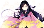  black_hair blue_eyes bug butterfly choker furisode hair_ornament hair_ribbon ice-creamcake insect japanese_clothes kimono long_hair long_sleeves mache_(pokemon) pokemon pokemon_(game) pokemon_xy ribbon smile solo 