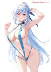  1girl blue_slingshot_swimsuit blush breasts closed_mouth collarbone cowboy_shot expressionless hair_between_eyes high_ponytail honkai:_star_rail honkai_(series) jingliu_(honkai:_star_rail) large_breasts long_hair looking_at_viewer navel red_eyes sebu_illust simple_background solo standing white_background white_hair 