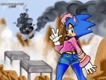2024 anthro blue_body bottomwear clothing crossgender detailed_background dr._eggman electronics female grin headphones long_sleeves looking_at_viewer looking_back mtf_crossgender pink_clothing sega shorts smile smirk smoke solo solo_focus somewhatsketchy sonic_the_hedgehog_(ova) sonic_the_hedgehog_(series) star