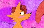 anthro big_penis black_nose blush canid canine canis coyote coyotebass digital_media_(artwork) duo ear_tuft erection excited female fur genitals hair looking_at_genitalia looking_at_penis looking_pleasured male male/female mammal nude open_mouth orange_body orange_fur penis pink_background purple_background red_hair red_penis simple_background solo text tuft xanny_(coyotebass)
