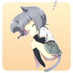  animal_ears arm_warmers cat_ears cat_tail chibi closed_eyes grey_hair kantai_collection kasumi_(kantai_collection) kemonomimi_mode kouji_(campus_life) lowres solo tail zzz 