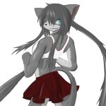 anthro blue_eyes bottomwear cheerleader clothing countershading domestic_cat felid feline felis female grey_body grey_hair hair hi_res kemono mammal skirt twintails_(hairstyle) yamauso