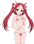  1girl bikini bow breasts grin hair_bow highres long_hair looking_at_viewer micro_bikini nanina_(nijnan) red_bikini red_eyes red_hair rommy_(tales) side-tie_bikini_bottom small_breasts smile solo swimsuit tales_of_(series) tales_of_the_tempest teeth twintails 