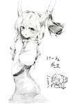  blush bow chibi chibi_inset colored_pencil_(medium) downscaled dress ex-keine face from_side fujiwara_no_mokou greyscale hair_bow hair_ornament hair_ribbon highres horn_ribbon horns image_sample jpeg_artifacts kamishirasawa_keine long_hair looking_at_viewer looking_to_the_side md5_mismatch monochrome multiple_girls open_mouth oshake puffy_sleeves resized ribbon short_sleeves simple_background smile text_focus touhou traditional_media translation_request twitter_sample white_background 