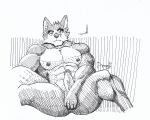 abs anthro balls barazoku canid canine canis cooper_krager ears_up erection foreskin genitals hi_res holding_balls looking_at_viewer male mammal monochrome muscular muscular_anthro muscular_male nipples nude pecs penis pinumontbalou remember_the_flowers scar solo traditional_media_(artwork) wolf