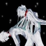  black_background blood colored_skin emikkzo highres injury leaning_forward lilith_(evangelion) neon_genesis_evangelion red_eyes sparkle split the_end_of_evangelion white_hair white_skin 