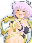  1girl ass blush breasts cello_(20000) cello_(pixiv) character_request dagger eyes_closed female lavender_hair looking_back open_mouth short_hair smile solo source_request sugarette summon_night summon_night_swordcraft_story underboob weapon 