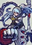  android axe battle_axe blue_hair chain huge_weapon labrys persona persona_4:_the_ultimate_in_mayonaka_arena red_eyes rocket_punch school_uniform serafuku solo sowel_(sk3) weapon 