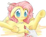  anus blue_eyes blush disembodied_hand equine female feral fluttershy_(mlp) friendship_is_magic fur hair hand hi_res hooves horse long_hair mammal my_little_pony pegasus pink_hair plain_background pony pussy solo spikedmauler spread_legs spreading white_background wings yellow_fur 
