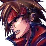  brown_hair face guilty_gear headband lips male_focus nose popped_collar sol_badguy solo sowel_(sk3) yellow_eyes 