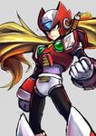  android blonde_hair blue_eyes clenched_hands helmet long_hair male_focus ponytail rockman rockman_x solo sowel_(sk3) very_long_hair zero_(rockman) 