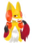  blush canine chipar delphox female fennec fox fur hairband half-closed_eyes hi_res japanese_text looking_at_viewer mammal nintendo open_mouth plain_background pok&#233;mon red_eyes red_nose solo text translation_request video_games white_background white_fur yellow_fur 