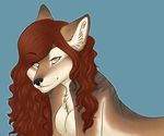  absurd_res anthro aska_dalmanis black_nose blind blue_background breasts canine chest_tuft ear_tuft eura eye_lashes eyelashes female fur hair hi_res long_hair looking_at_viewer mammal nude plain_background red_hair side_boob smile solo timber_wolf tuft wolf 