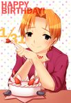  bad_id bad_pixiv_id black_eyes blush cake candle dated english fate/zero fate_(series) food fork fruit happy_birthday jacket jakfldk2 looking_at_viewer male_focus orange_hair purple_jacket smile solo strawberry uryuu_ryuunosuke 