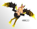  areola avian big_breasts black_fur breasts female fur hair harpy hindpaw hip_piercing huge_breasts lips long_hair looking_at_viewer mugenillustrations navel_piercing nipple_piercing nipples nude paws piercing pink_hair pussy smile solo surface_piercing talons thighs wide_hips wings yellow_eyes yellow_fur 