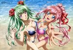  :d absurdres adjusting_hair arm_around_waist asymmetrical_docking bangs beach bikini black_bikini blue_eyes blush body_blush breast_press breasts cowboy_shot empty_eyes falsetto_ver._1.0 floating_hair flower foreshortening frills from_above front-tie_bikini front-tie_top green_hair hair_flower hair_ornament hair_ribbon hair_rings hairband half_updo hands highres hug ichikawa_yoshiyuki large_breasts long_hair looking_at_viewer mashiro_erisu megami multiple_girls navel non-web_source ocean official_art open_mouth outdoors outstretched_hand parted_lips pink_bikini pink_hair purple_eyes red_flower red_rose ribbon rose side-tie_bikini sidelocks smile standing star_plus_one swimsuit twintails very_long_hair water 